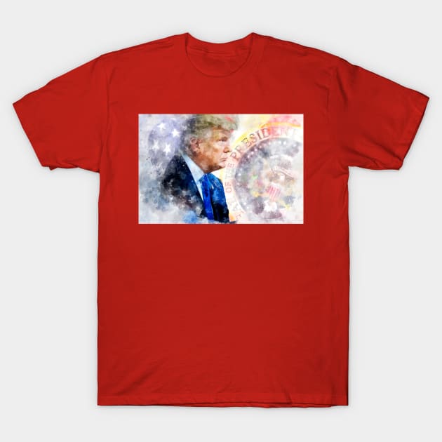 Donald Trump with Seal of the President and American flag T-Shirt by SPJE Illustration Photography